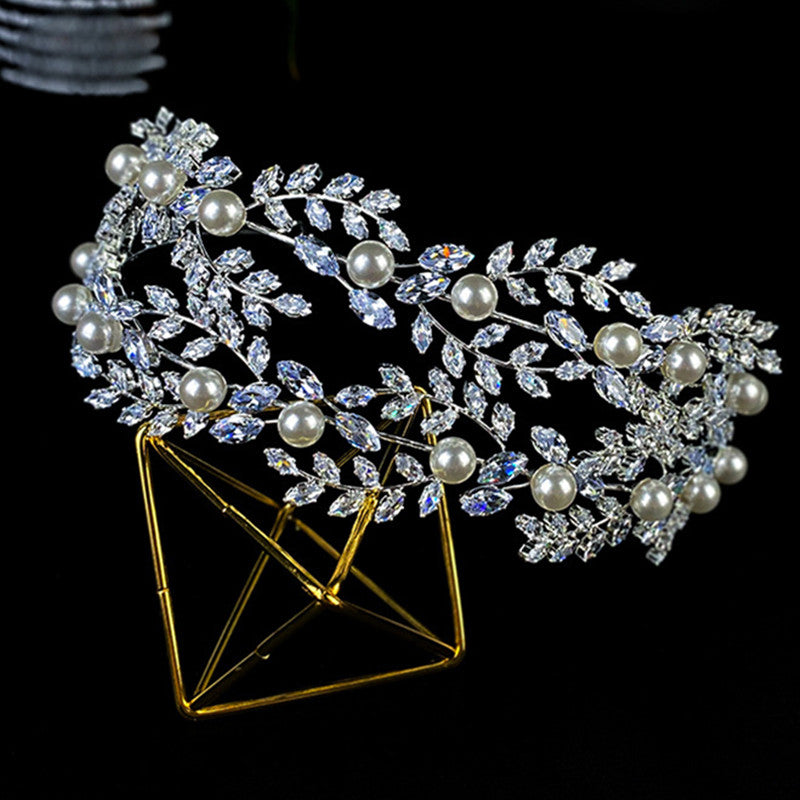 Leaf Zircon Crown Bridal Headpieces Hair Accessories Light Luxury