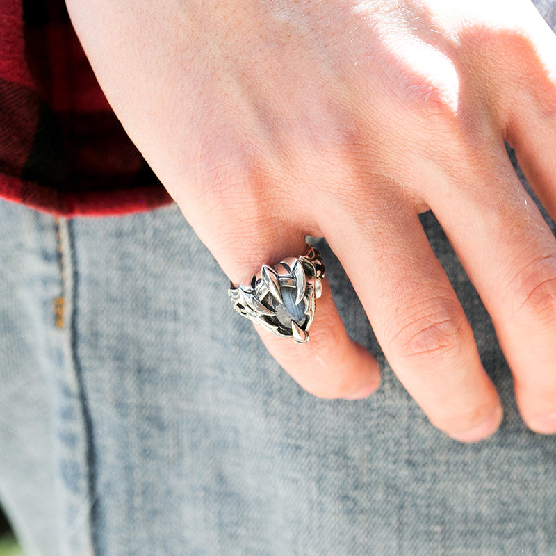 men's hip-hop retro beast claw gemstone ring