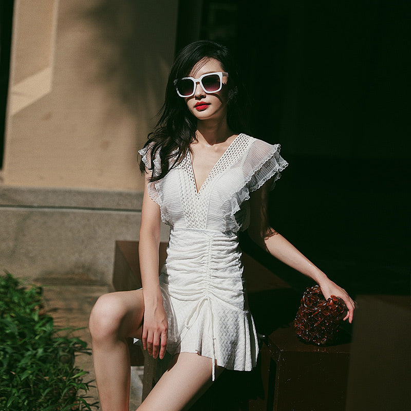 Swimsuit Women Mesh One Piece Solid White Push Up Swim Suit