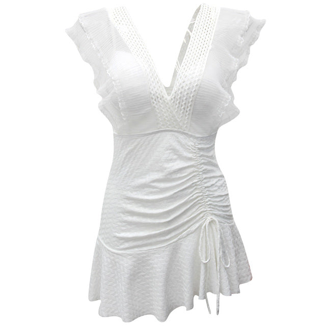 Swimsuit Women Mesh One Piece Solid White Push Up Swim Suit