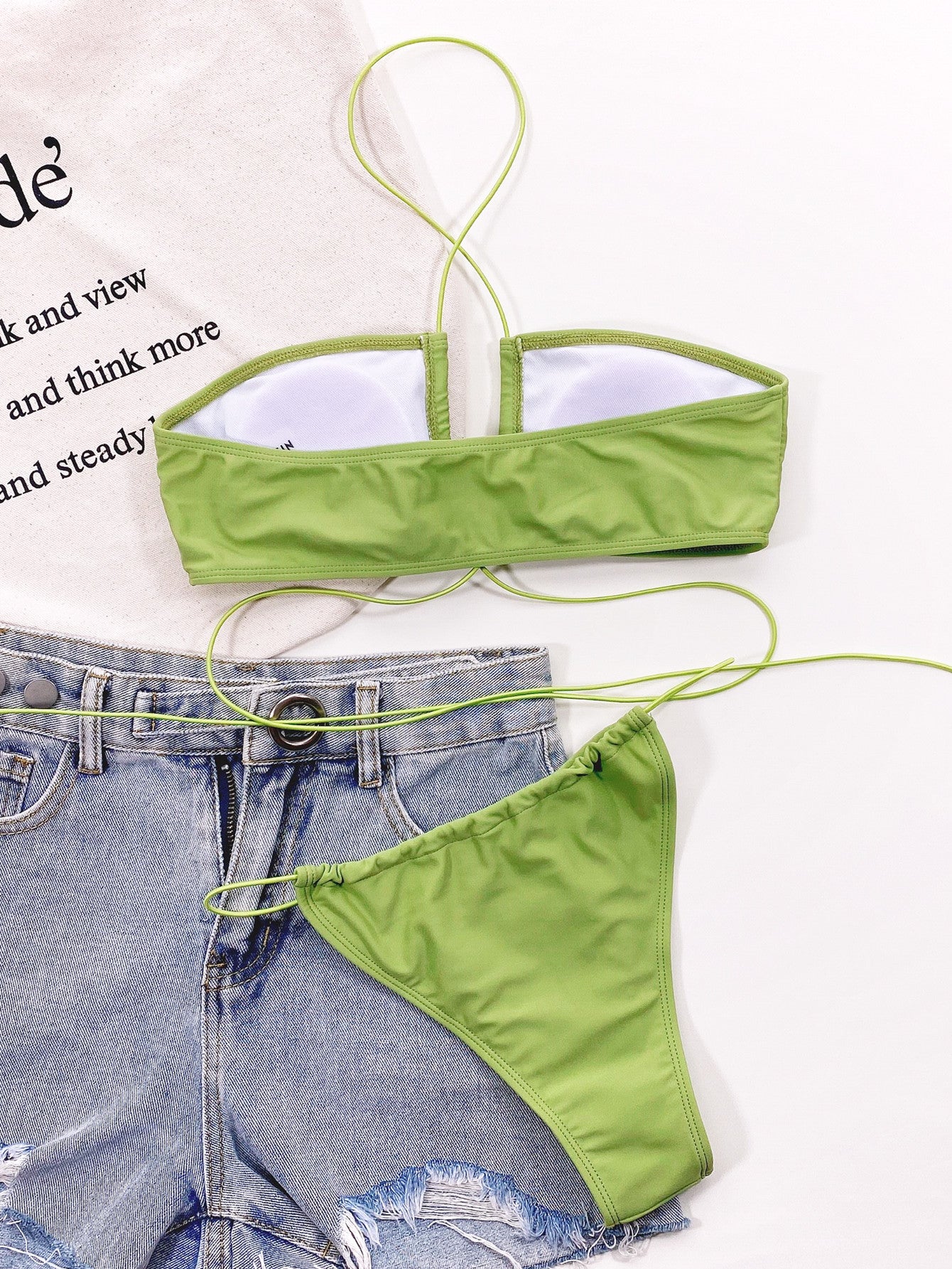 Solid Sexy Women Split Swimsuit Green Bikini Suit Bath Beach