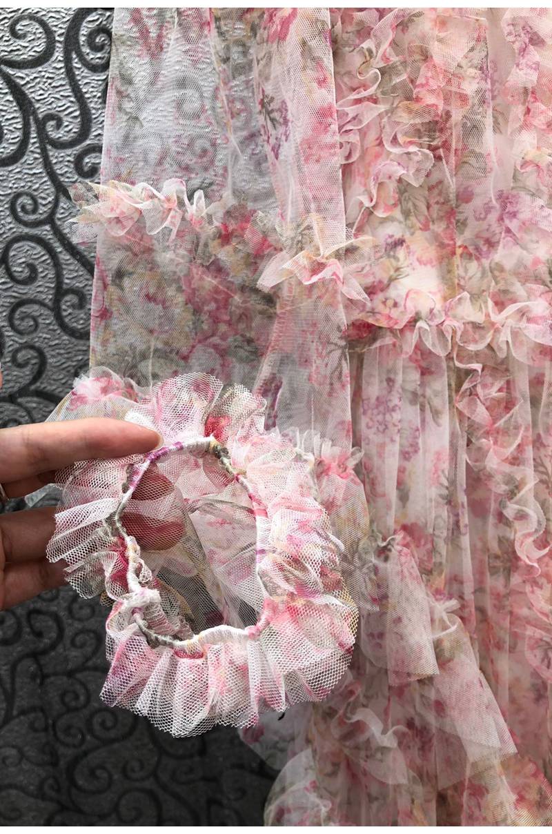 Long Maxi Dress 2022 Wedding Party Floral Patterns Mesh Dress
