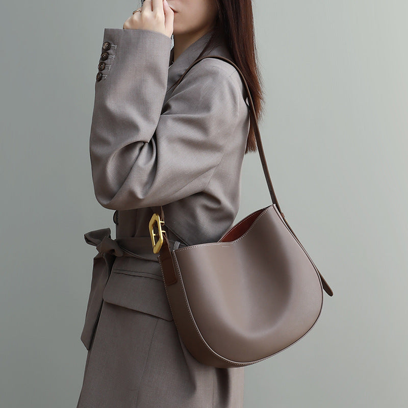 Fashion Simple Grey Color Half Round Shape Bucket Tote Bag