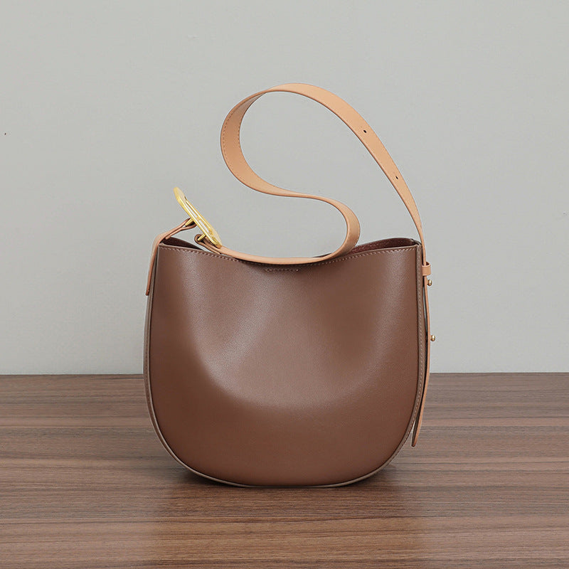 Fashion Simple Grey Color Half Round Shape Bucket Tote Bag