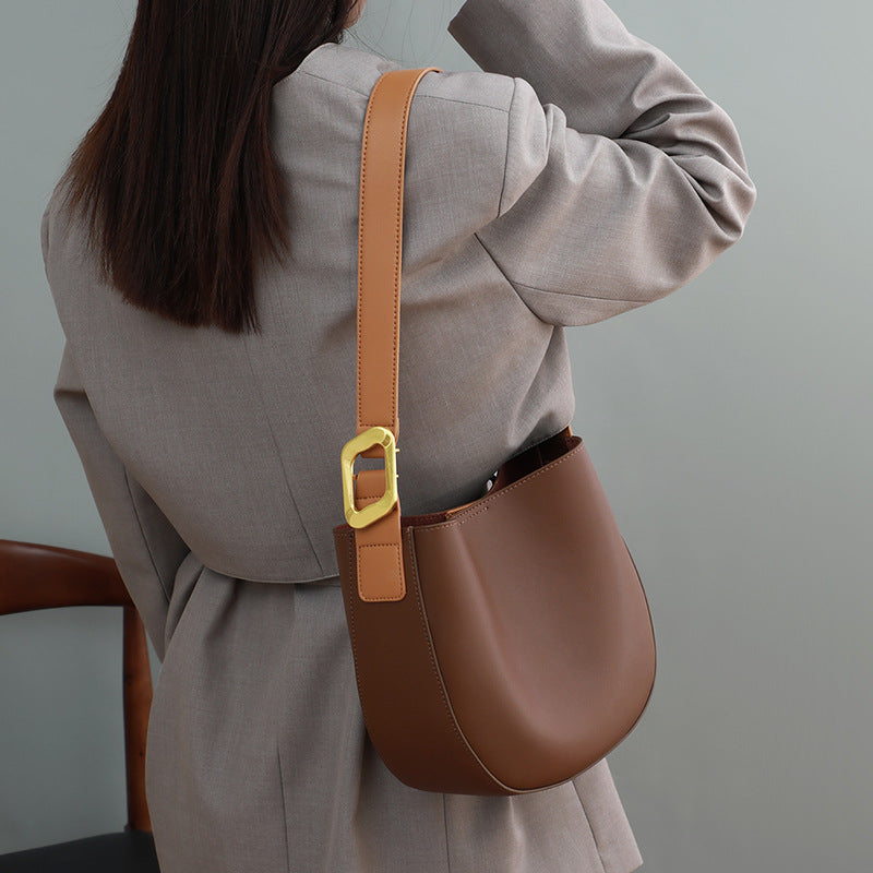 Fashion Simple Grey Color Half Round Shape Bucket Tote Bag