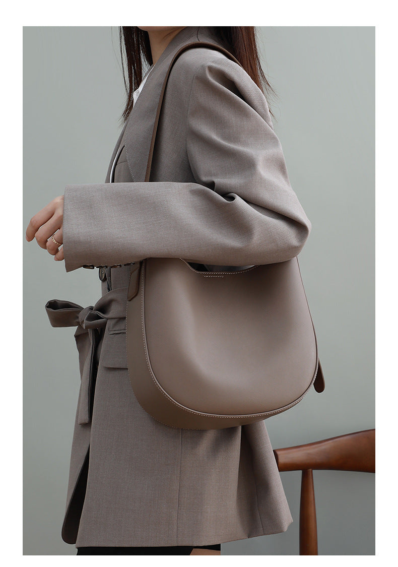 Fashion Simple Grey Color Half Round Shape Bucket Tote Bag