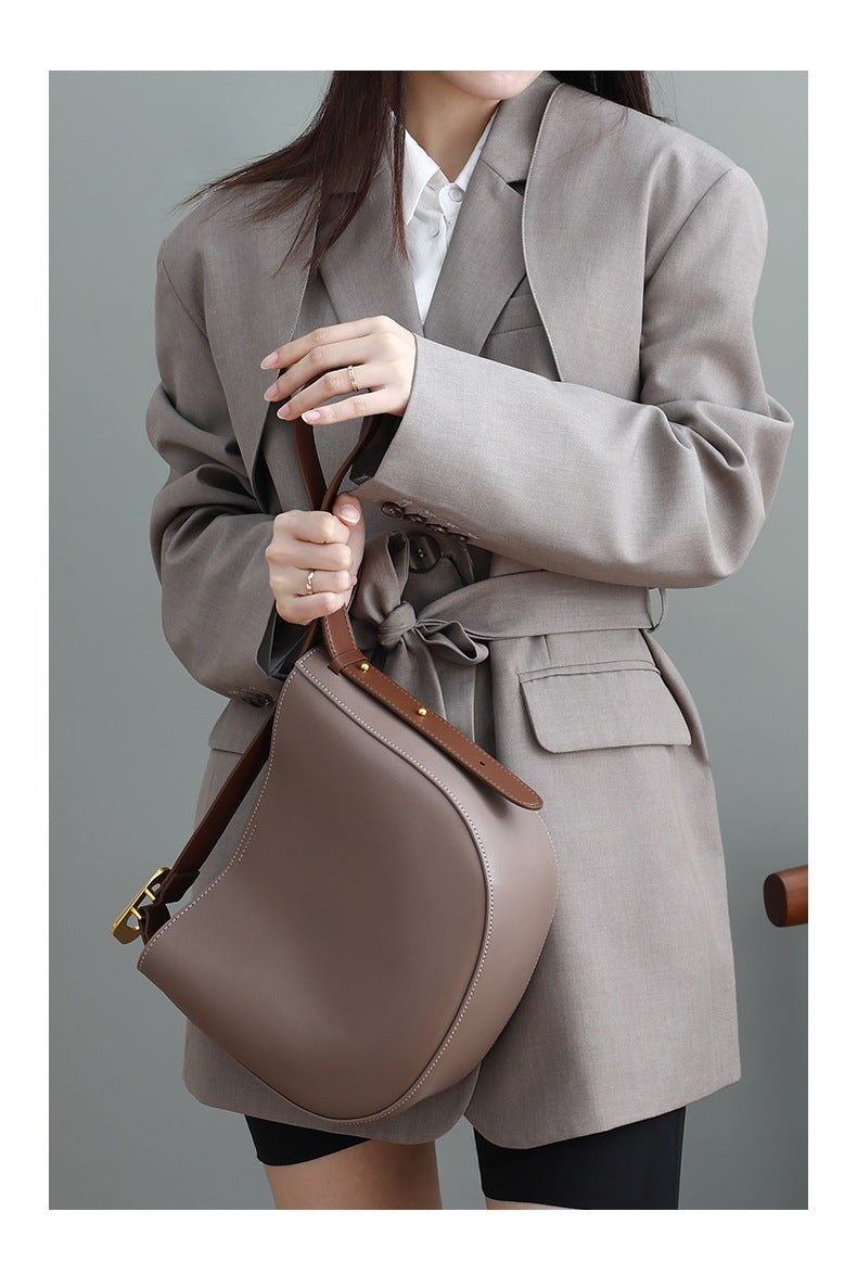 Fashion Simple Grey Color Half Round Shape Bucket Tote Bag