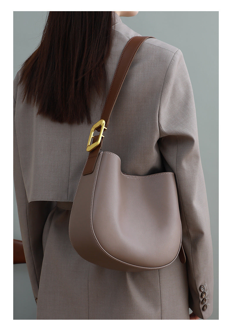 Fashion Simple Grey Color Half Round Shape Bucket Tote Bag