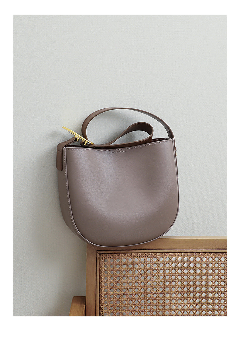 Fashion Simple Grey Color Half Round Shape Bucket Tote Bag