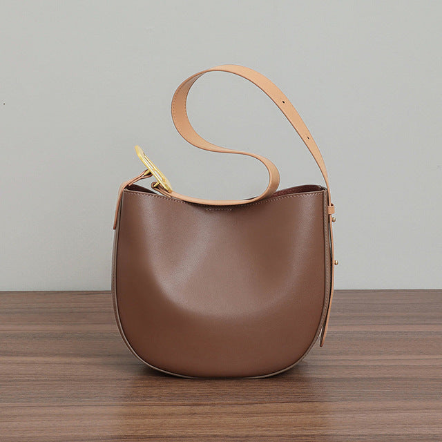 Fashion Simple Grey Color Half Round Shape Bucket Tote Bag