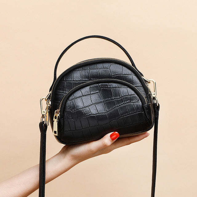 Luxury Shell Shape Hand Bag Crocodile Pattern Cowhide Leather