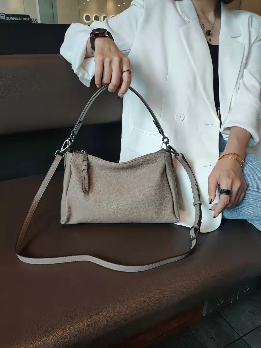 Blue Natural Cowskin Women Handbag