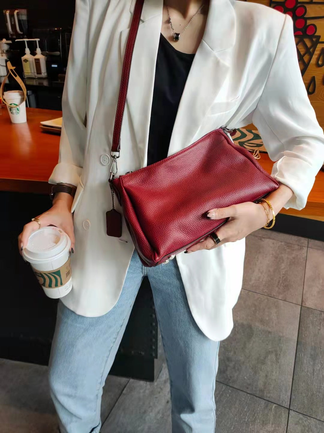 Blue Natural Cowskin Women Handbag