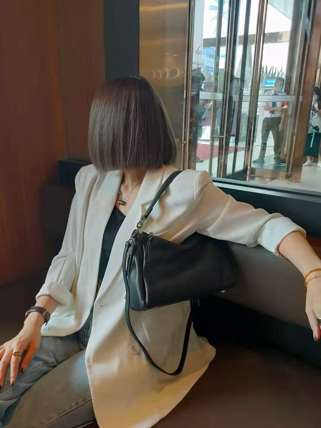 Blue Natural Cowskin Women Handbag