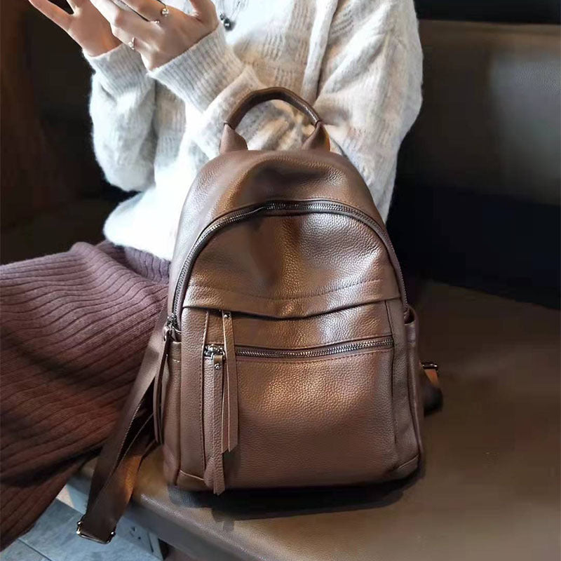 Caramel Real Genuine Leather Backpack Women Simple Fashion