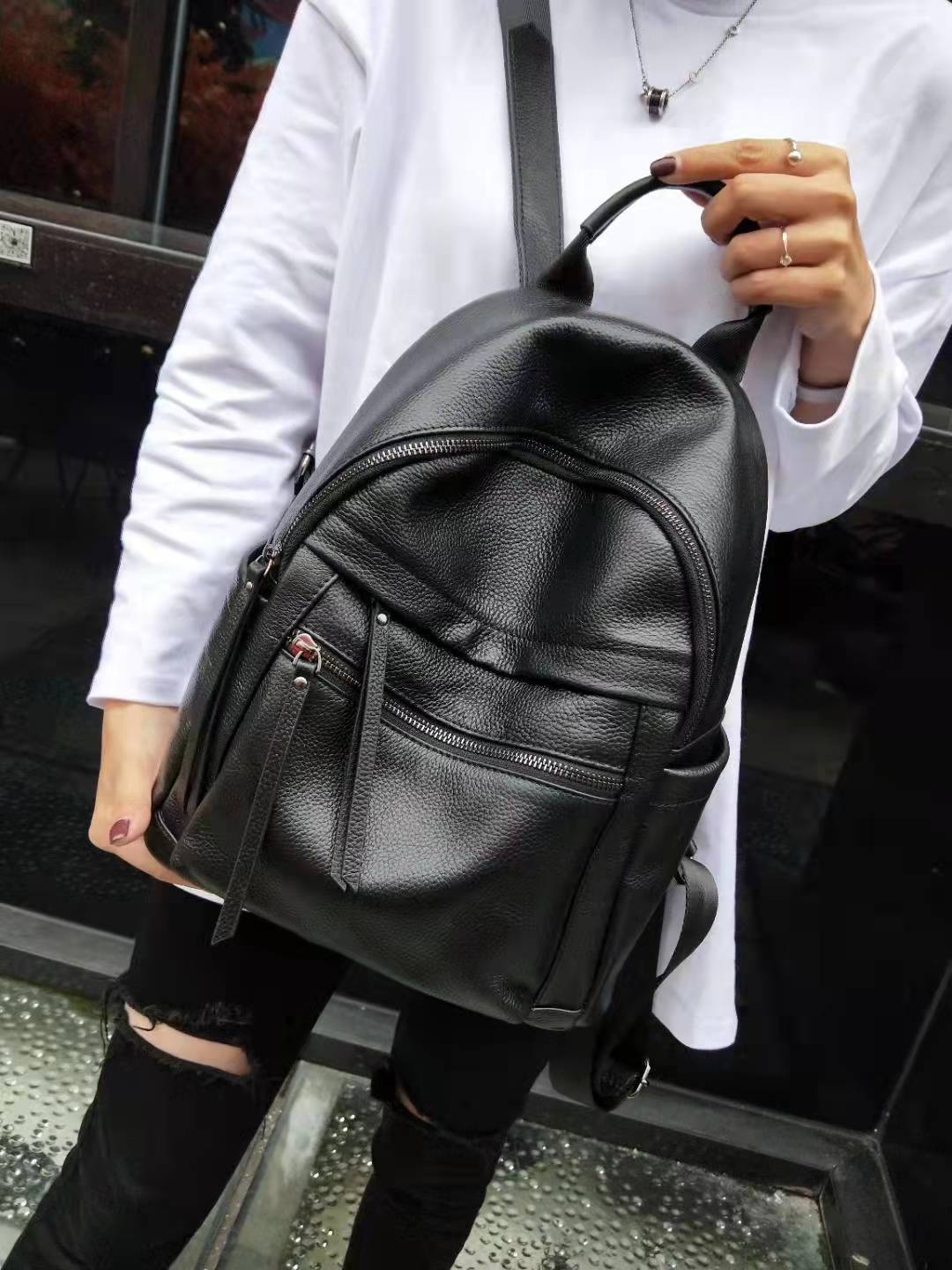 Caramel Real Genuine Leather Backpack Women Simple Fashion