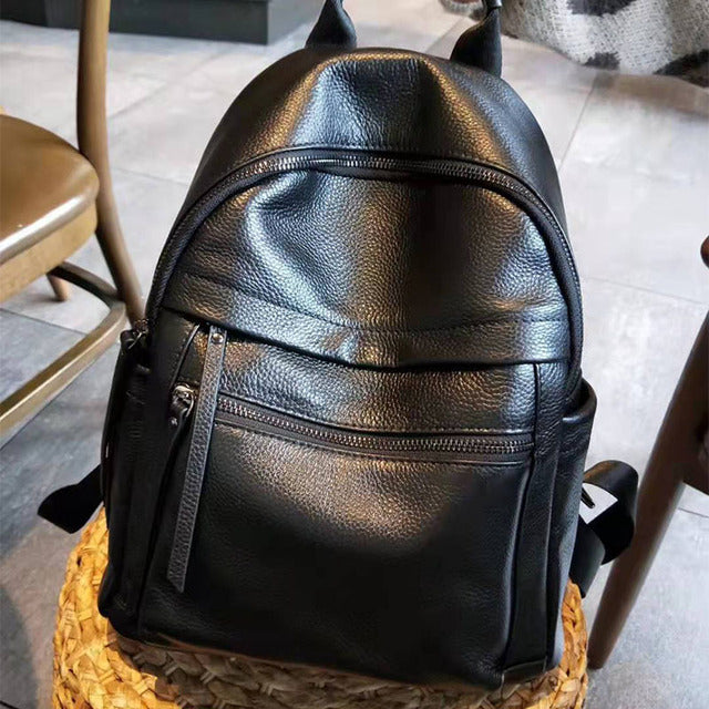 Caramel Real Genuine Leather Backpack Women Simple Fashion