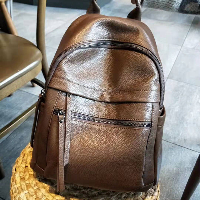 Caramel Real Genuine Leather Backpack Women Simple Fashion