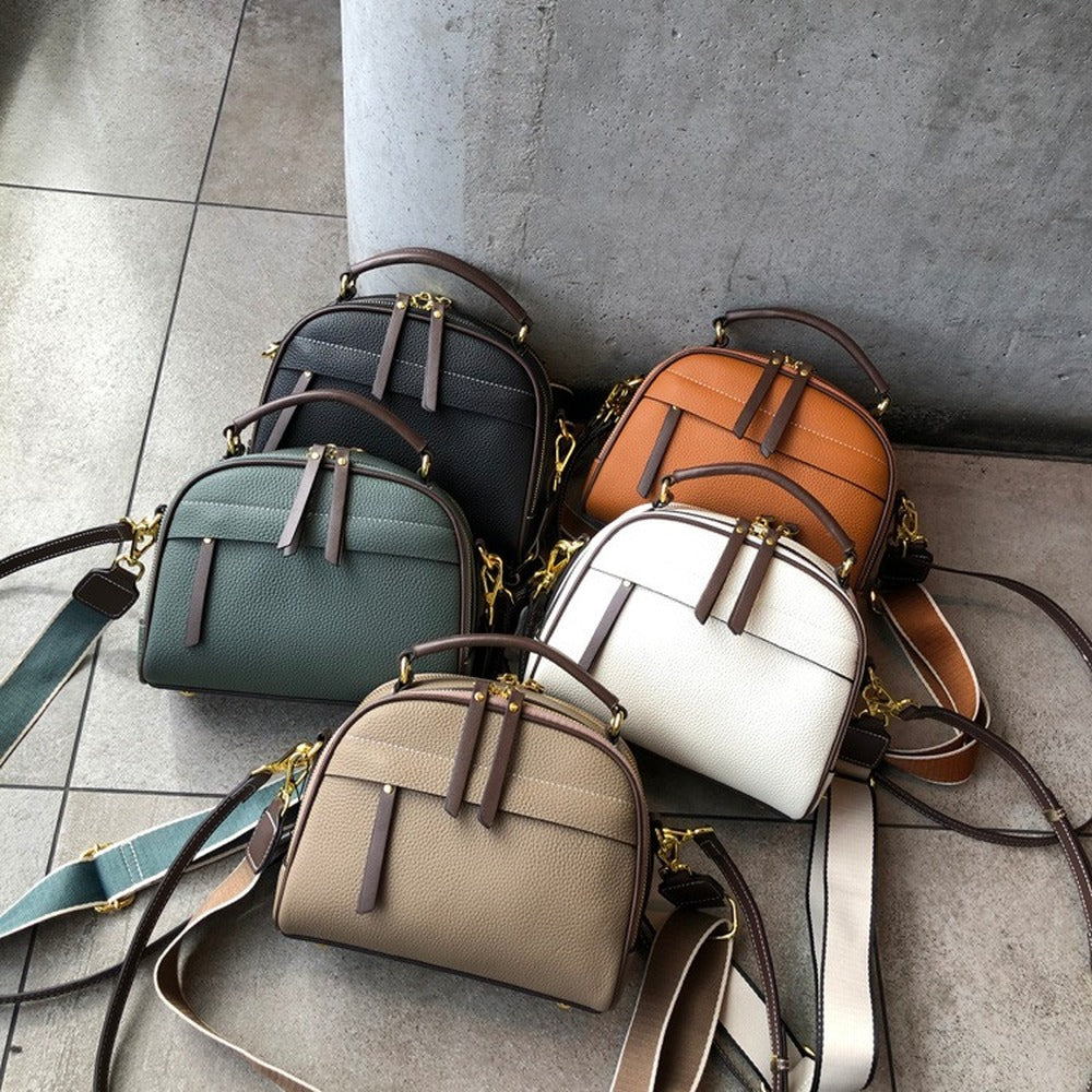 Fashion Round Flap Bag 100% Genuine Cow Leather Women Handbag