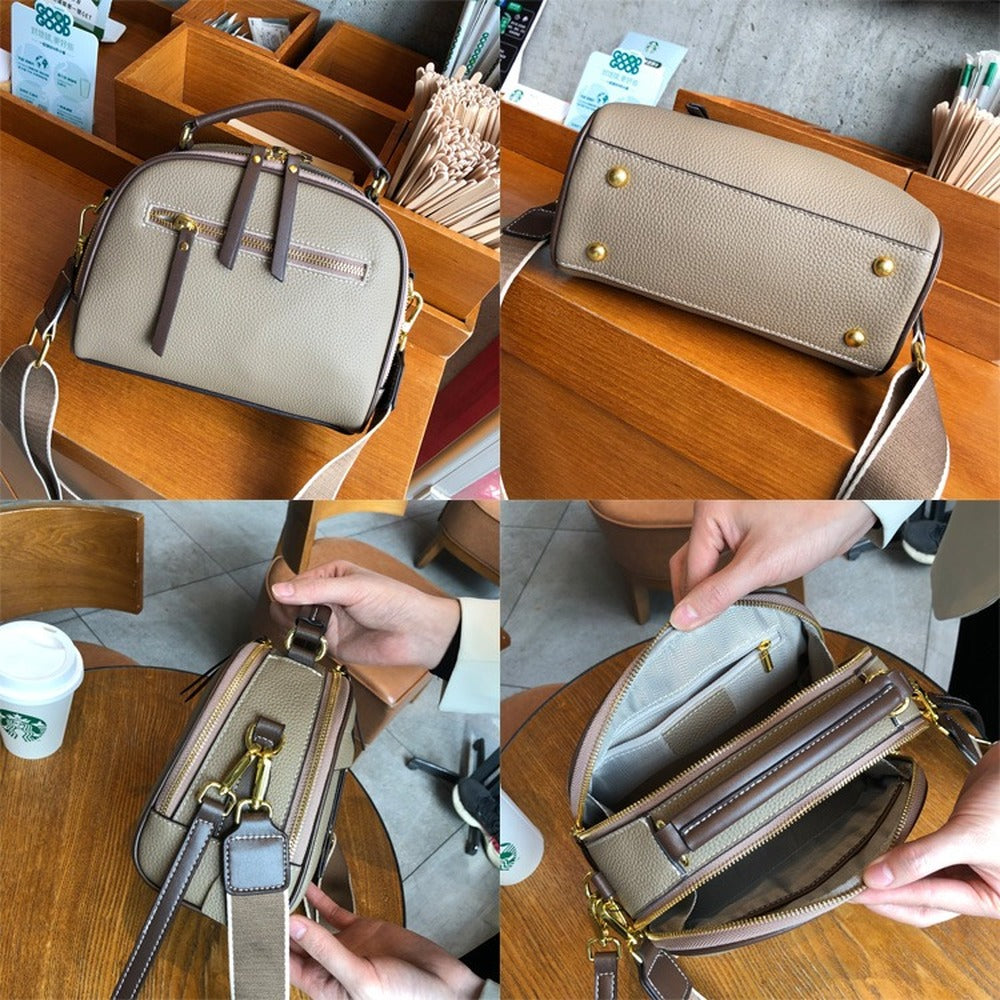 Fashion Round Flap Bag 100% Genuine Cow Leather Women Handbag