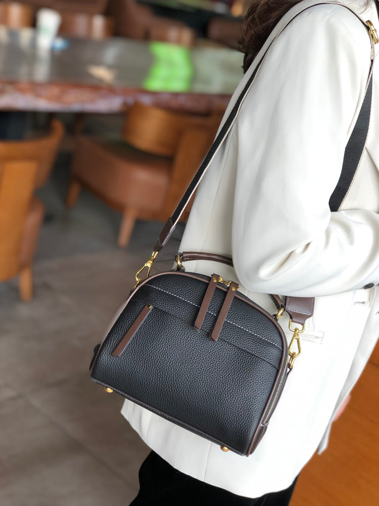 Fashion Round Flap Bag 100% Genuine Cow Leather Women Handbag