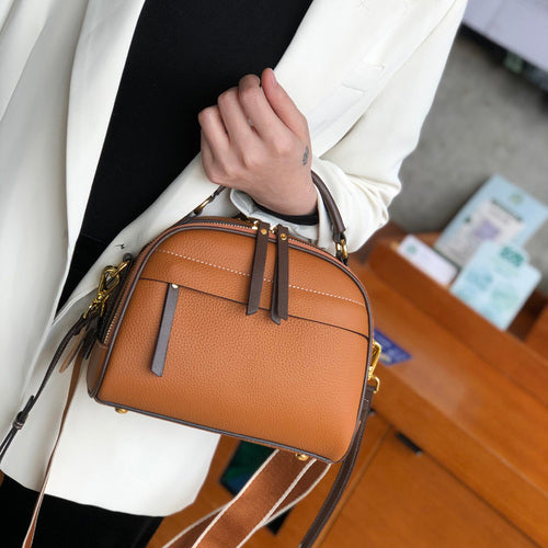 Fashion Round Flap Bag 100% Genuine Cow Leather Women Handbag