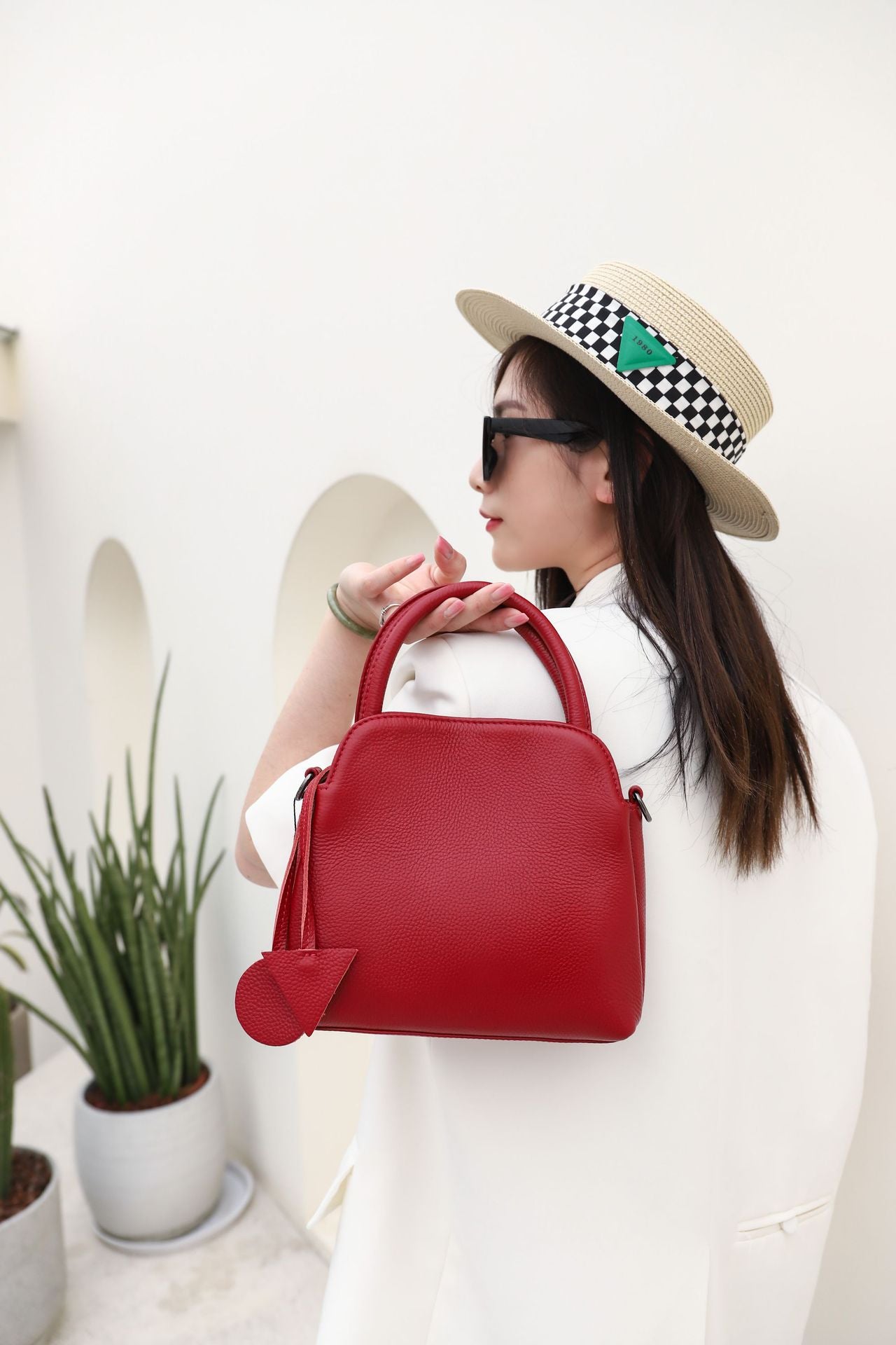 シックな第一層牛革レディースハンドバッグ 2サイズ