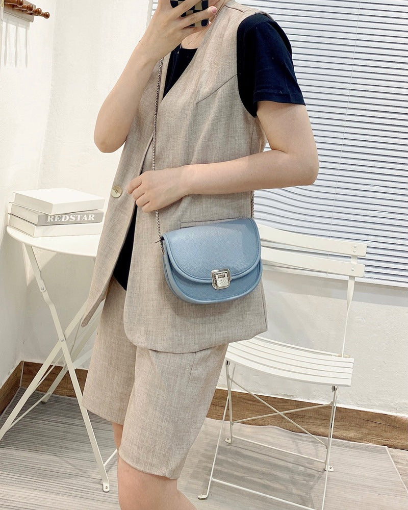 Leisure Yellow Small Saddle Bag 100% Genuine Cow Leather Women