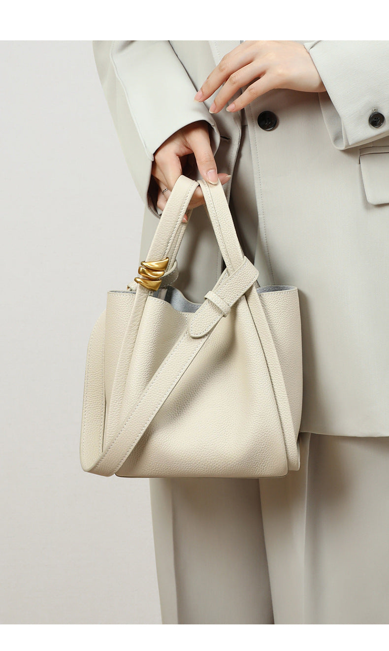 Yellow Bucket Tote Bag Brand Designer Fashion Cowhide Leather Women