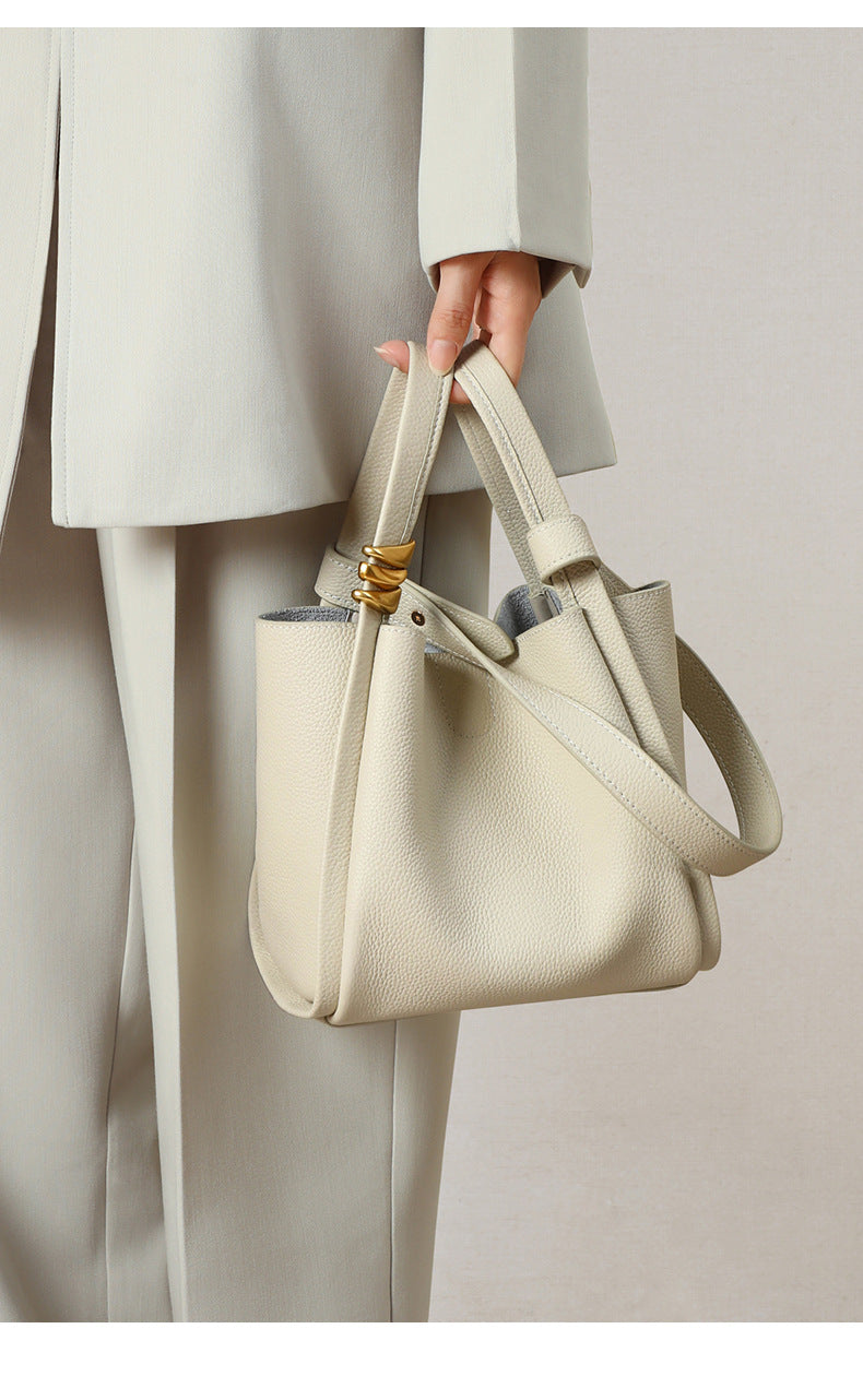 Yellow Bucket Tote Bag Brand Designer Fashion Cowhide Leather Women