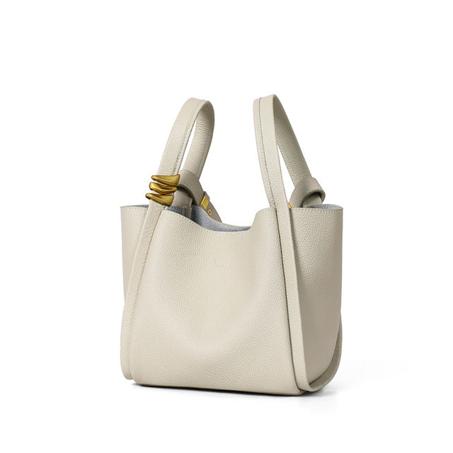 Yellow Bucket Tote Bag Brand Designer Fashion Cowhide Leather Women