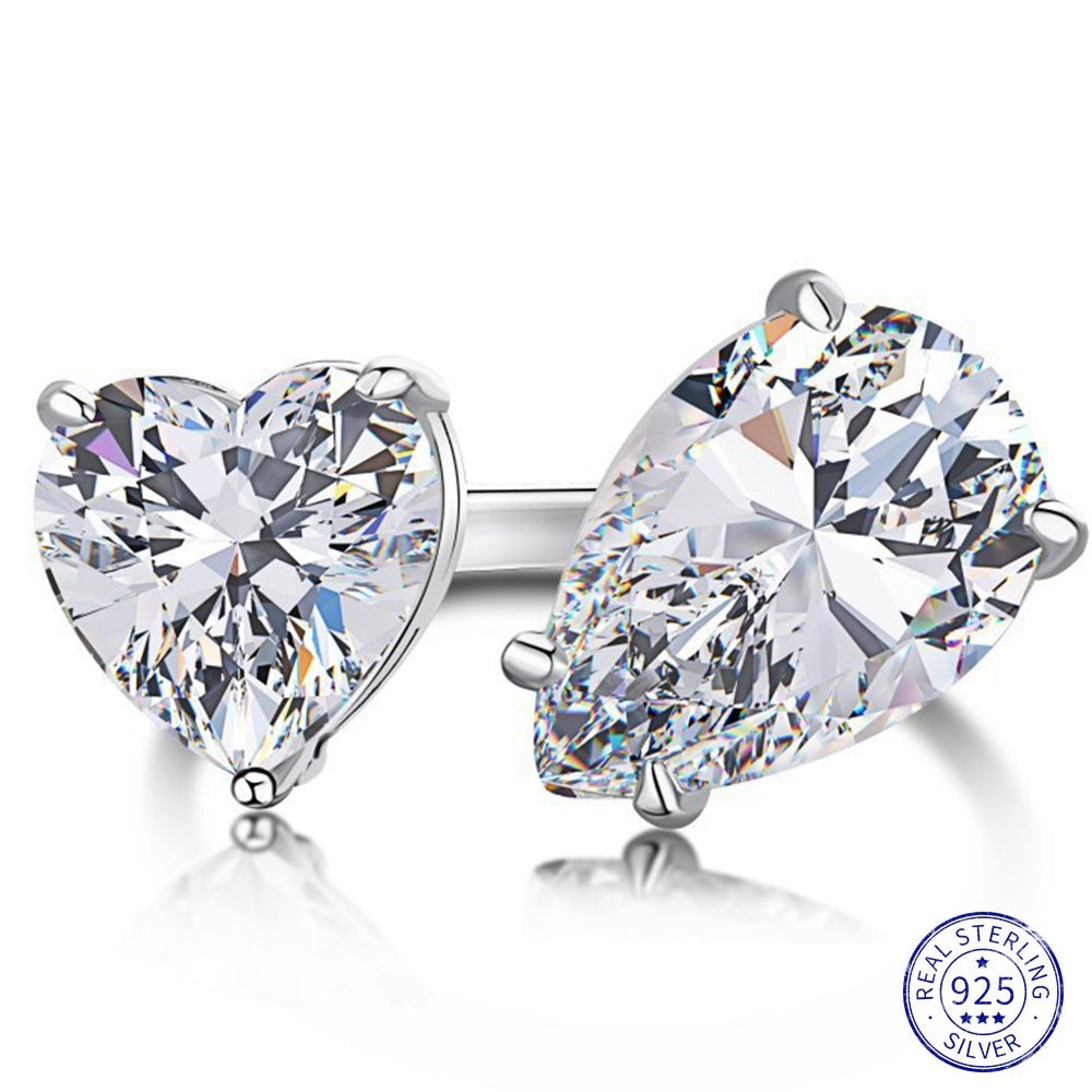 シルバー クラッシュド アイス ラディアント カット ハート ペア ジェムストーン リング