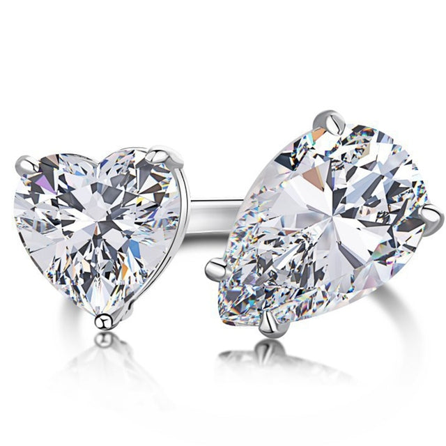 シルバー クラッシュド アイス ラディアント カット ハート ペア ジェムストーン リング