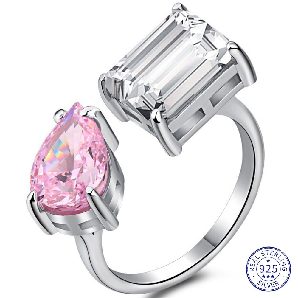 Water Drop Rectangle Double Main Gemstone Diamond Ring