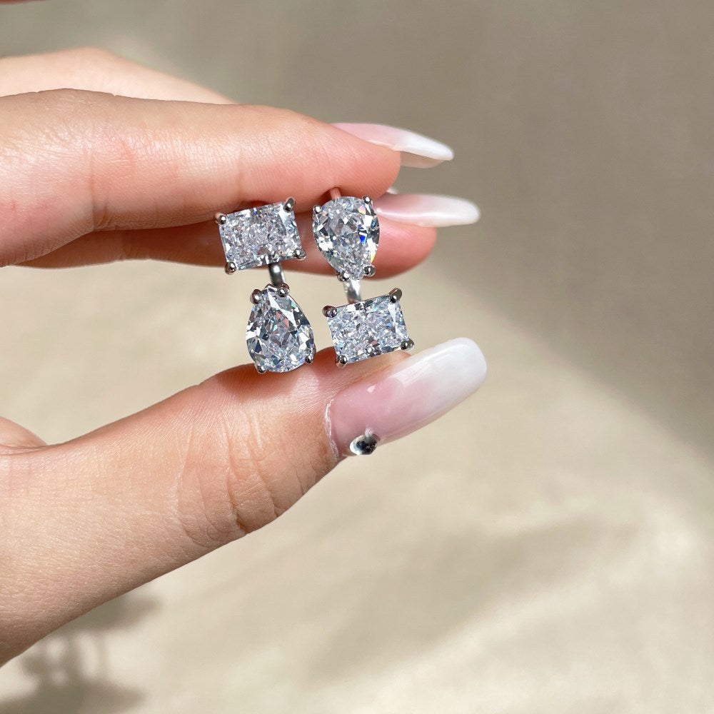 Water Drop Rectangle Double Main Gemstone Diamond Ring