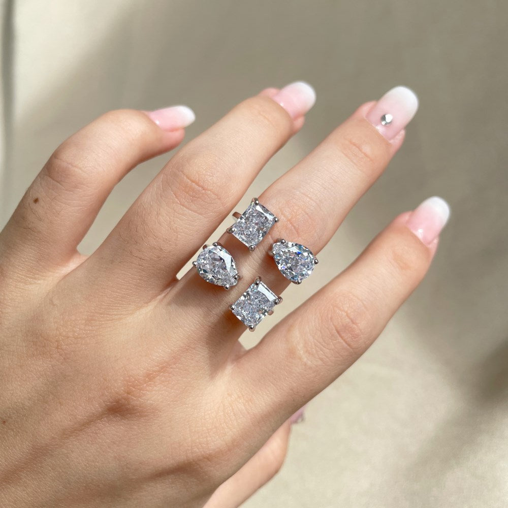 Water Drop Rectangle Double Main Gemstone Diamond Ring