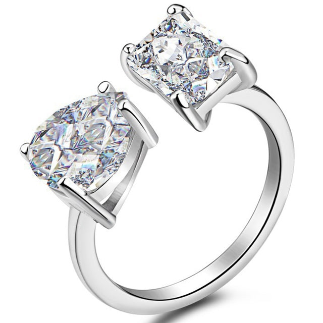 Water Drop Rectangle Double Main Gemstone Diamond Ring