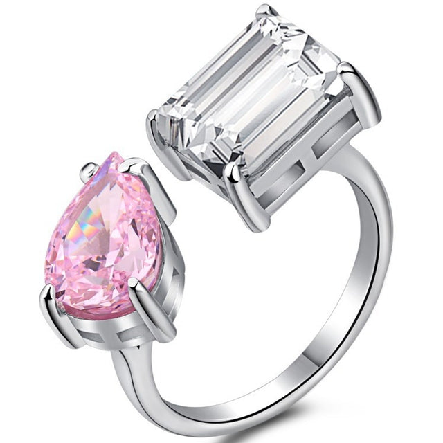 Water Drop Rectangle Double Main Gemstone Diamond Ring
