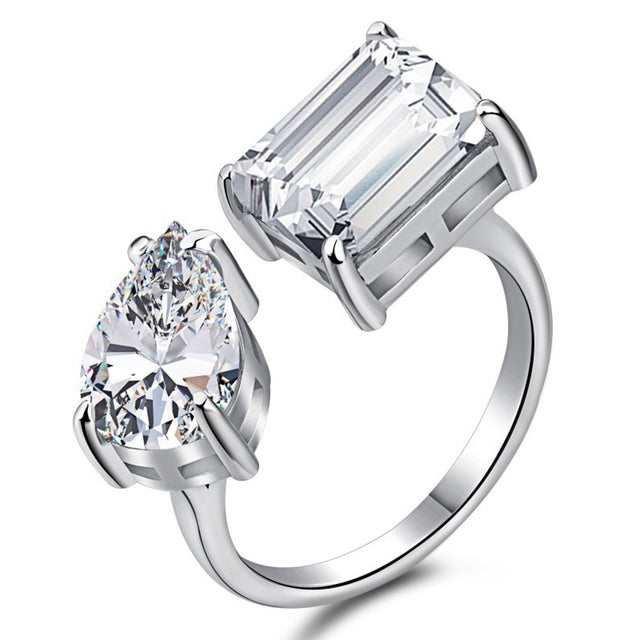 Water Drop Rectangle Double Main Gemstone Diamond Ring