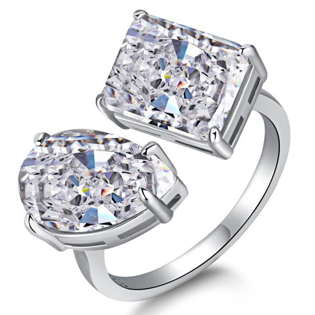 Water Drop Rectangle Double Main Gemstone Diamond Ring