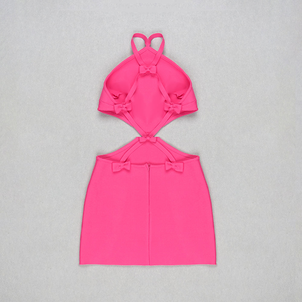 Sexy Solid Color Sleeveless Backless Cutout Bow Club Mini Dress