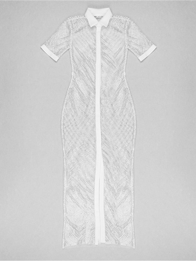 Transparent White Diamonds Crystal Sparkly Maxi Long Dress