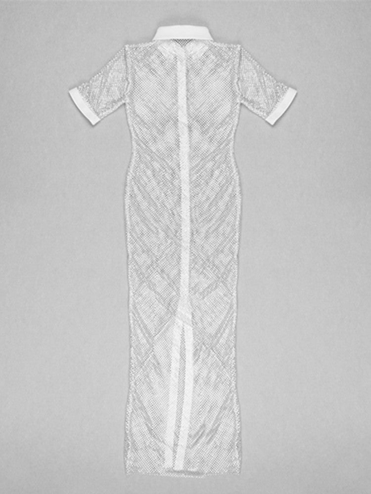 Transparent White Diamonds Crystal Sparkly Maxi Long Dress