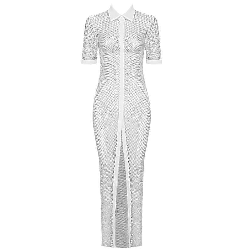 Transparent White Diamonds Crystal Sparkly Maxi Long Dress