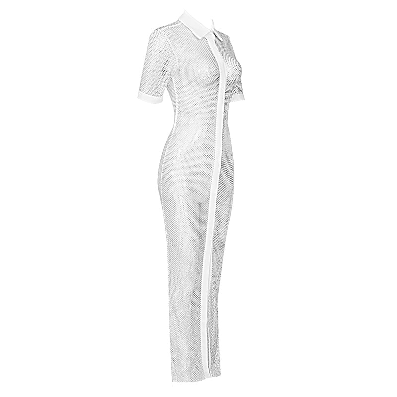 Transparent White Diamonds Crystal Sparkly Maxi Long Dress