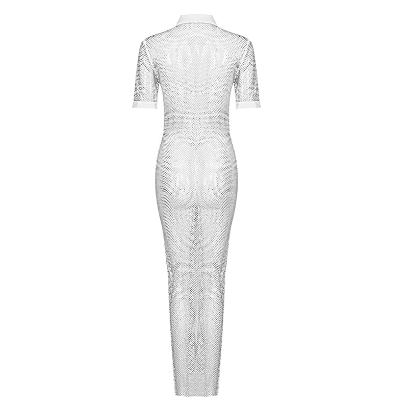 Transparent White Diamonds Crystal Sparkly Maxi Long Dress