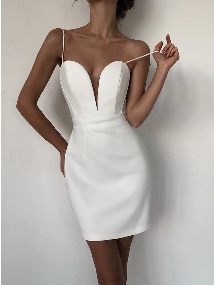 Sexy Sleeveless Backless V Neck White Mesh Mini Dress