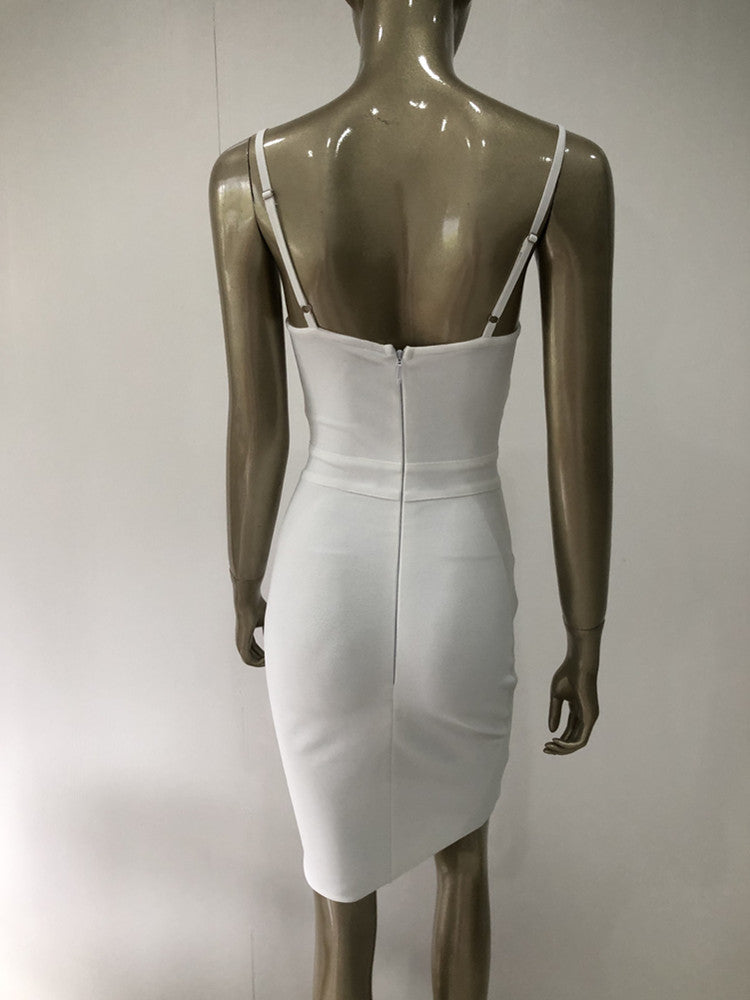 Sexy Sleeveless Backless V Neck White Mesh Mini Dress