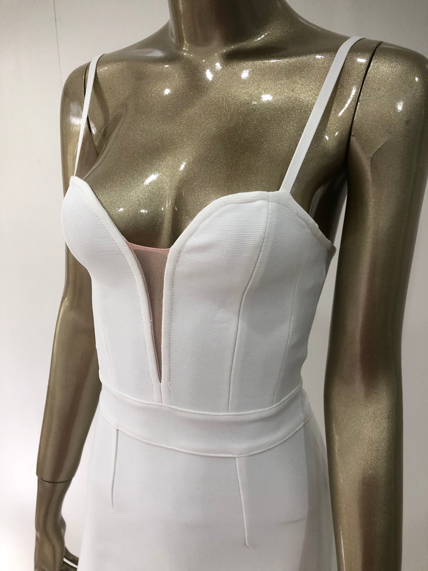 Sexy Sleeveless Backless V Neck White Mesh Mini Dress