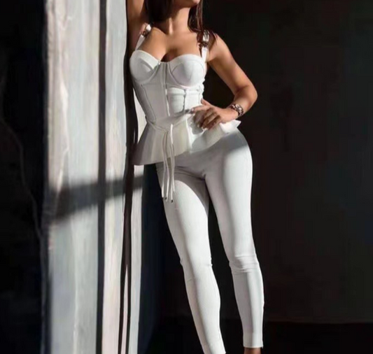 ボディコン レーヨン バンデージ セット フリル トップス ペンシルパンツ